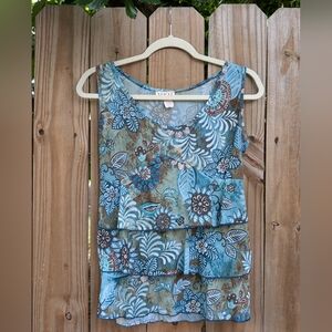 Vintage MKM Designs Floral Abstract Mesh Tiered Tank Top